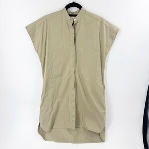 ✅ ANN MASHBURN Tan Sleeveless MINIMALIST Button-Up Shirt DRESS SIZE MEDIUM
